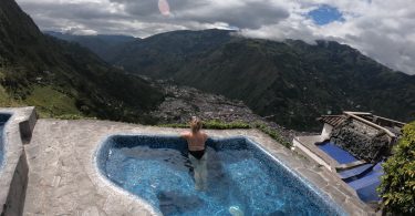 Relaxing in volcano water at Luna spa in Banos