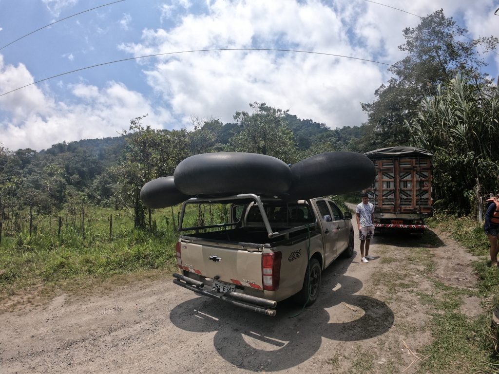 Getting ready for tube rafting in Mindo, Ecuador